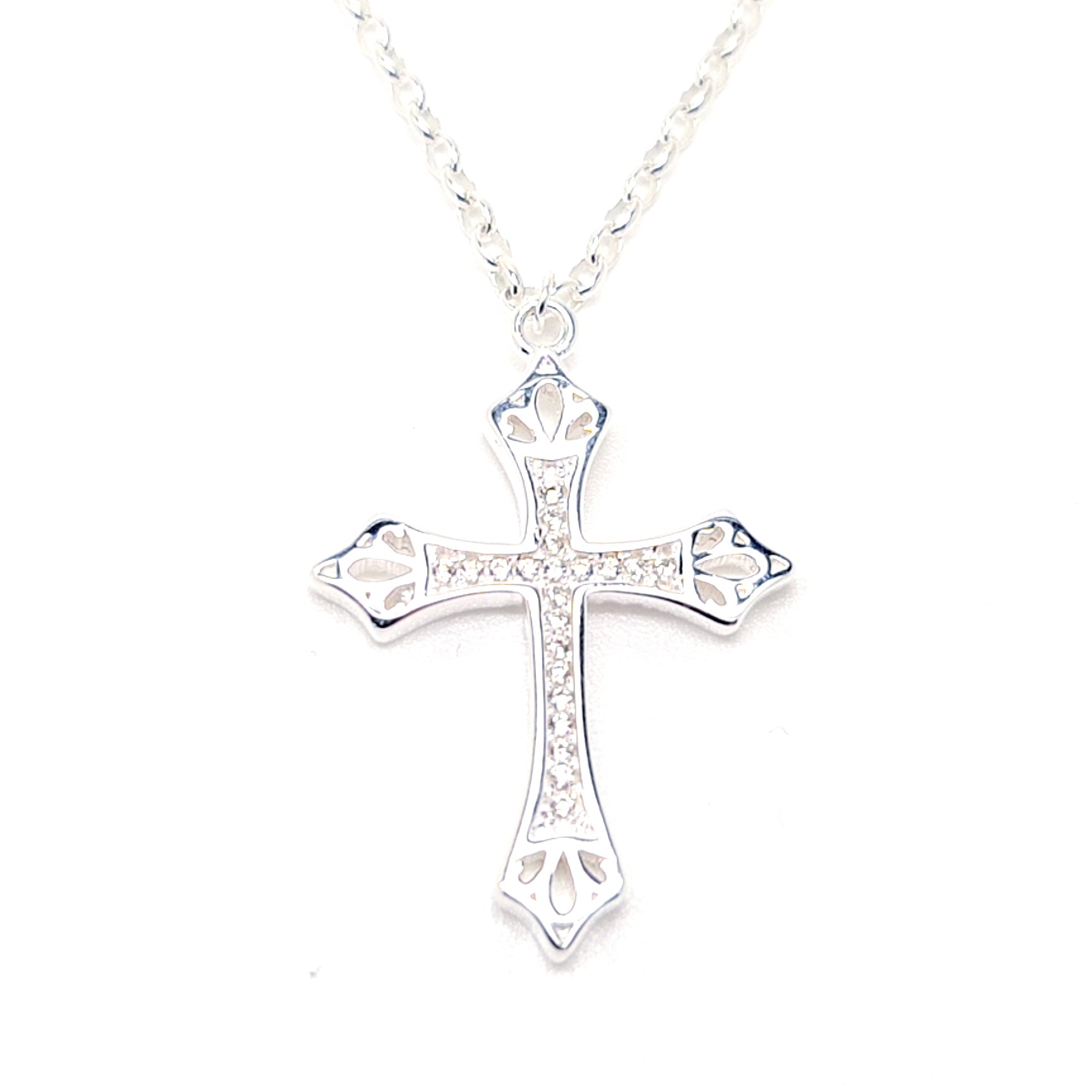 First Communion Cross with Crystals in Silver