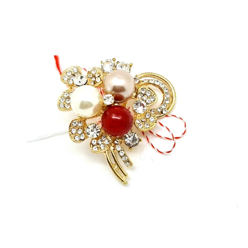 Flower Brooch with Pearl and Crystals | Vintage Style Gold Plated Brooch