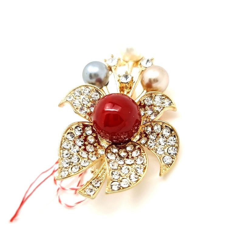 Crystal & Pearl Flower Martisor Brooch – Celebrate Spring Elegantly