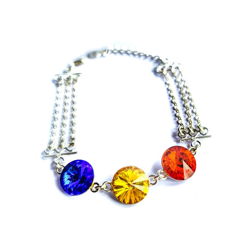 Red, Yellow and blue crystal link bracelet