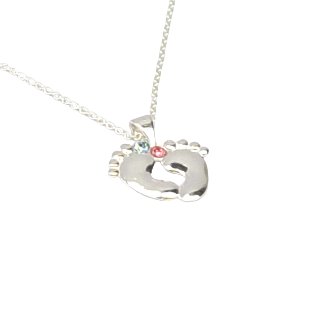 Darling Little Baby Feet Silver Necklace with Crystals