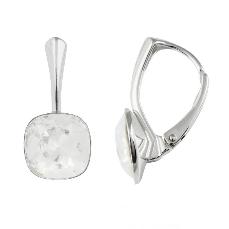Cushion Crystal Lever-back Earrings in Silver