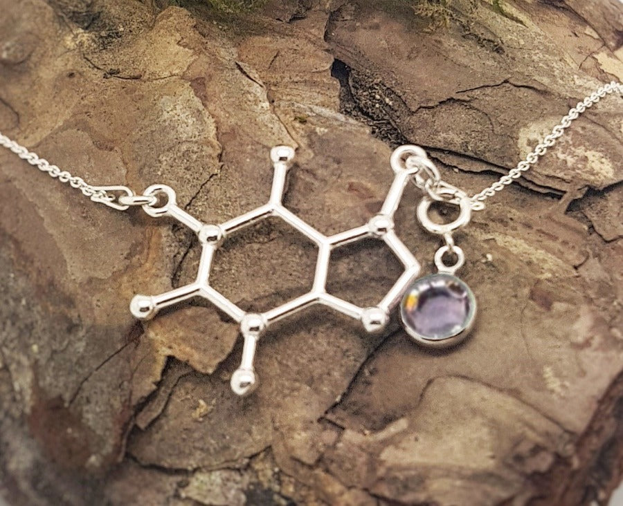 BE ACTIVE Charm Necklace | Caffeine Molecule with a Birthstone, [product type], - Personalised Silver Jewellery Ireland by Magpie Gems