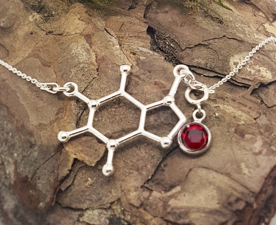 BE ACTIVE Charm Necklace | Caffeine Molecule with a Birthstone, [product type], - Personalised Silver Jewellery Ireland by Magpie Gems