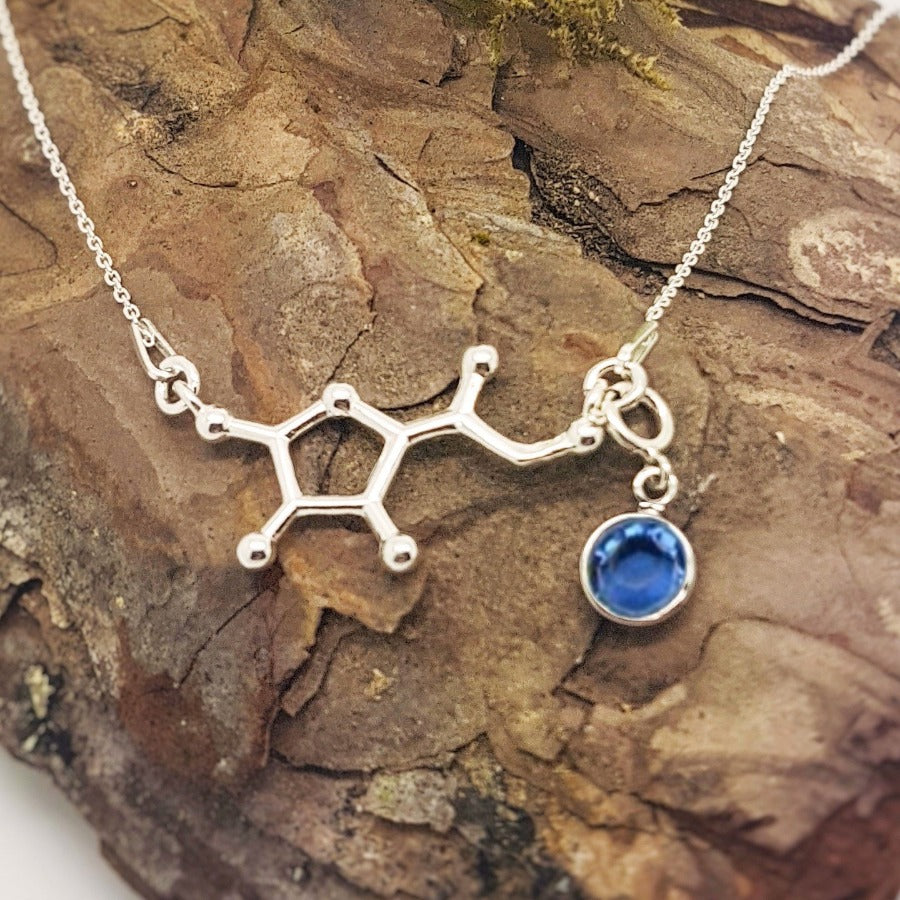 BE CARING Silver Charm Necklace | Vitamin C Molecule with a Birthstone Crystal, [product type], - Personalised Silver Jewellery Ireland by Magpie Gems