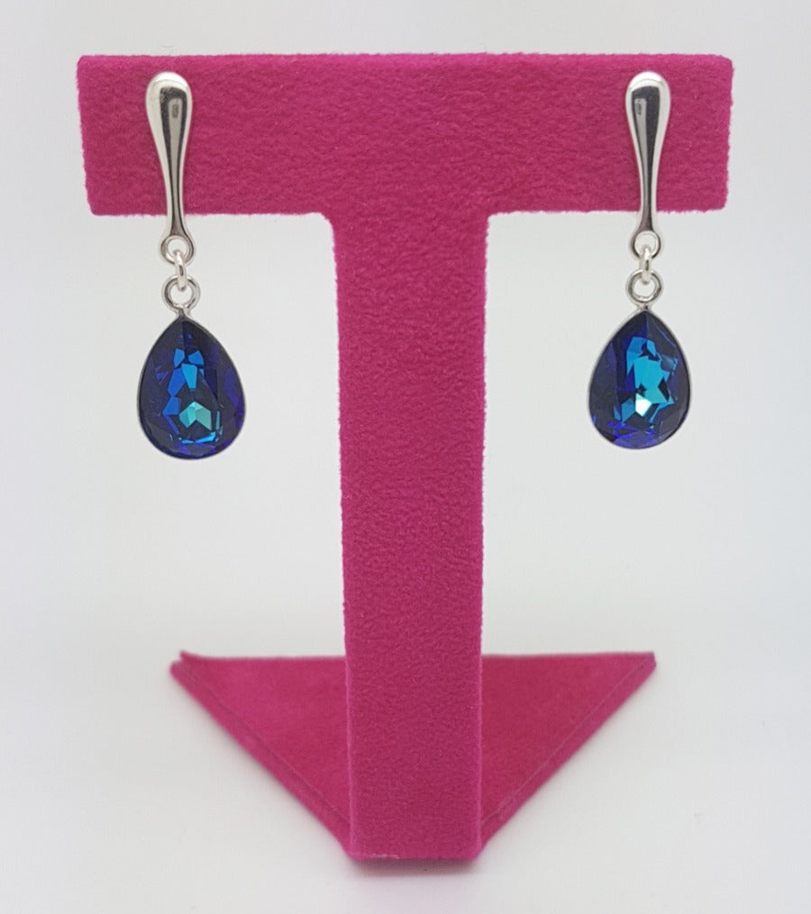 Bermuda Blue Teardrop earrings Silver Clip on for non pierced ears, Shop in Ireland, Gift Jewellery