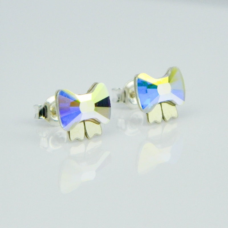 Bow tie stud earrings in sterling siler post made in Ireland with gift box.