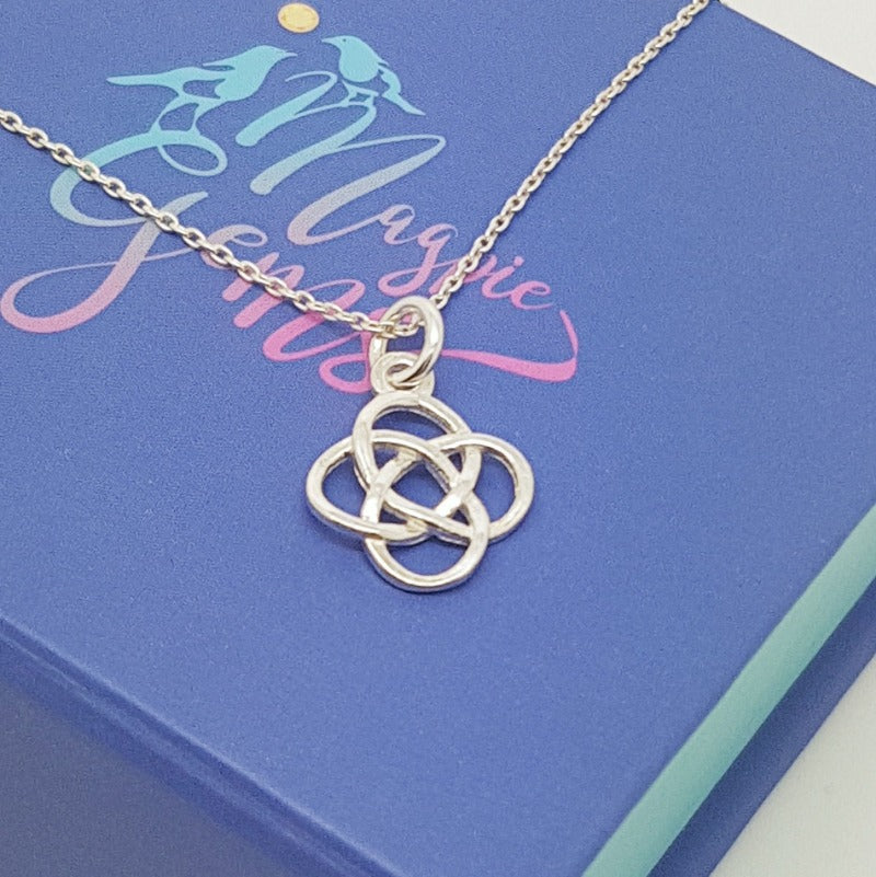 Close-up of the Magpie Gems Love Knot Celtic Necklace showcasing the fine craftsmanship.