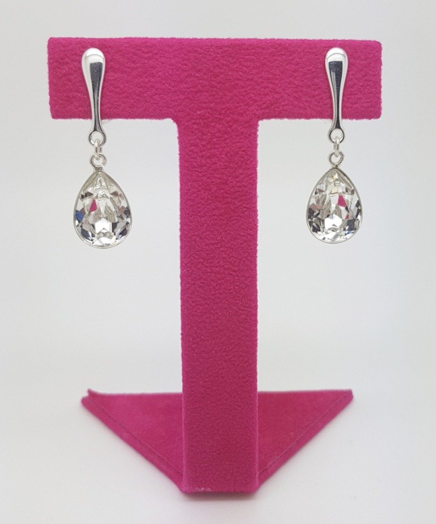 Crystal Clear Teardrop earrings Silver Clip on for non pierced ears, Shop in Ireland, Gift Jewellery