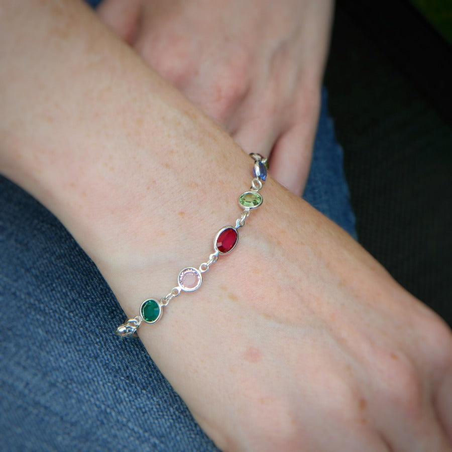 Be Colourful - 12 Crystal Birthstone Multicolored Bracelet - Personalised Sterling Silver Jewellery Ireland. Birthstone necklace. Shop Local Ireland - Ireland