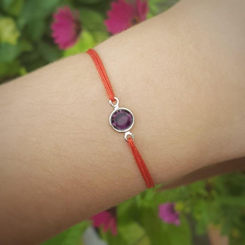 Amethyst February Birthstone crystal adjustable knot bracelet in red, Shop in Ireland, Gift Boxed