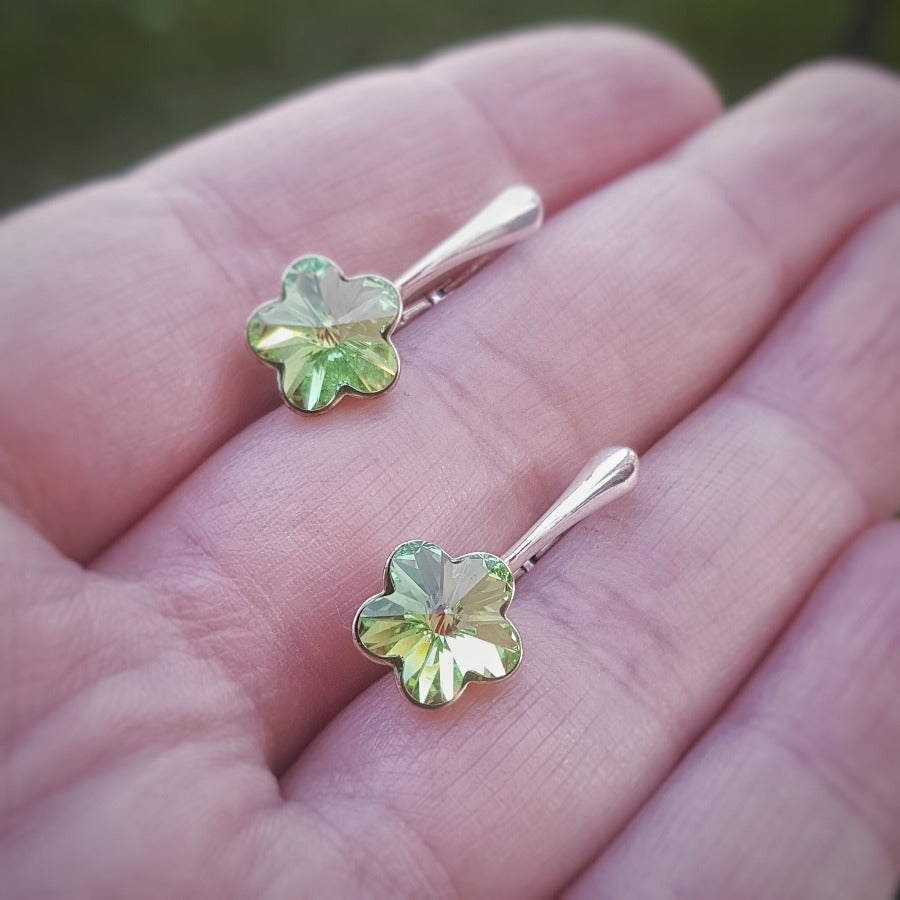 Peridot Green flower silver leverback earrings Ireland 4744 Austrian crystals