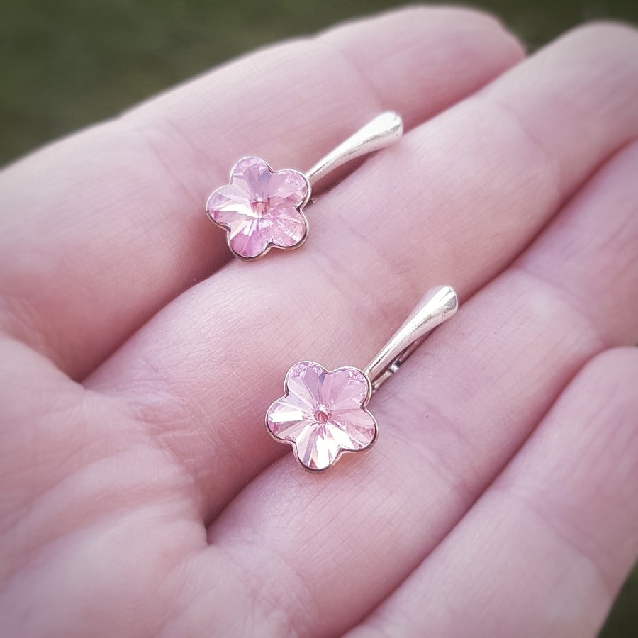 Light pink rose flower silver leverback earrings Ireland 4744 Austrian crystals