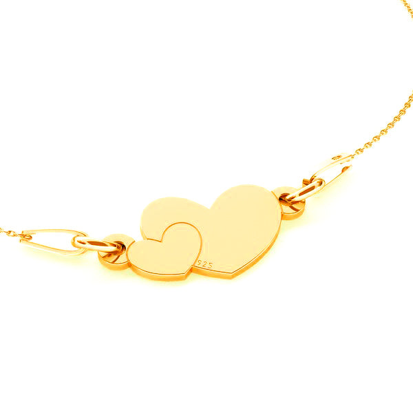 Double Heart Pendant Necklace in gold, Fine sterling silver necklace for mothers and daughters. Gift-wrapped and boxed Double Heart Pendant Necklace from Ireland
