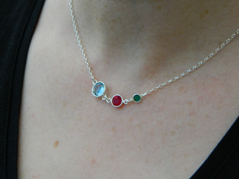 Grandma Mother Daughter Child birthstone multicolour silver necklace Ireland