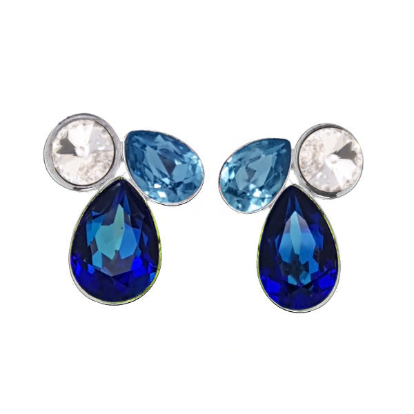 Horizon Blue Aquamarine bermuda blue crystal clear silver drop stud earrings made in ireland by magpie gems