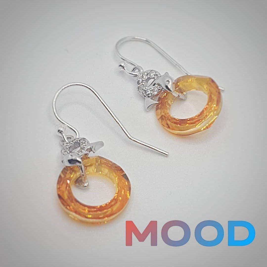 Playful Mood - Dolphin earrings with crystal loop in Silver - Personalised Sterling Silver Jewellery Ireland. Birthstone necklace. Shop Local Ireland - Ireland