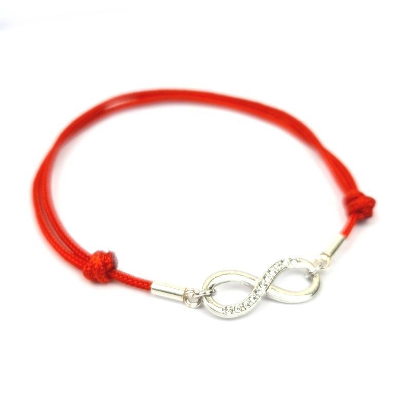 Infinity with crystals red cord slip know bracelet in silver, shop in Ireland, free shipping over €75