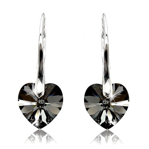 Dainty Heart Earrings in Silver Night - Silent Elegance of the Night Sky