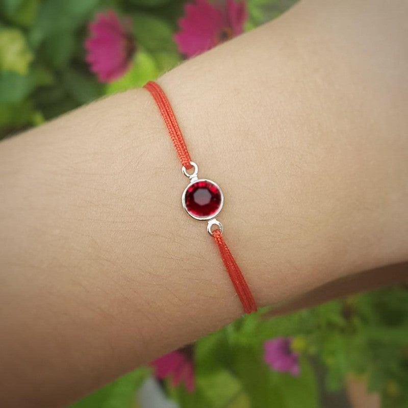 Garnet red January Birthstone crystal adjustable knot bracelet in red, Shop in Ireland, Gift Boxed