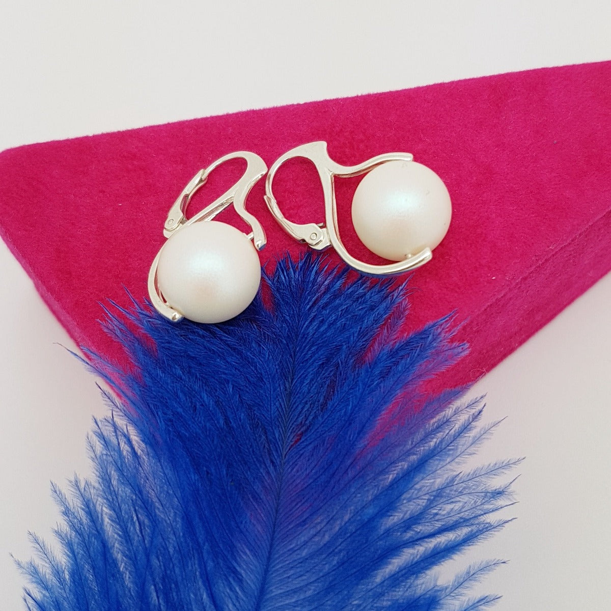 Magpie Gems  Round Crystal Pearl Luster silver earring in White  Frosted color