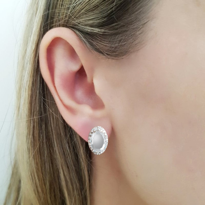 Crystal Clear Classic Oval Pave style stud earrings, [product type], - Personalised Silver Jewellery Ireland by Magpie Gems