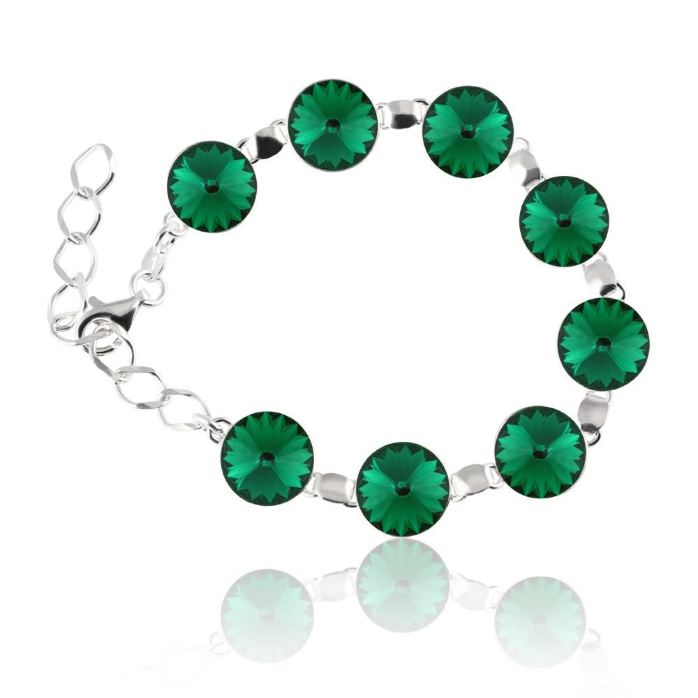 Close-up of Emerald Stone - Round Rivoli Crystal on Sterling Silver Bracelet