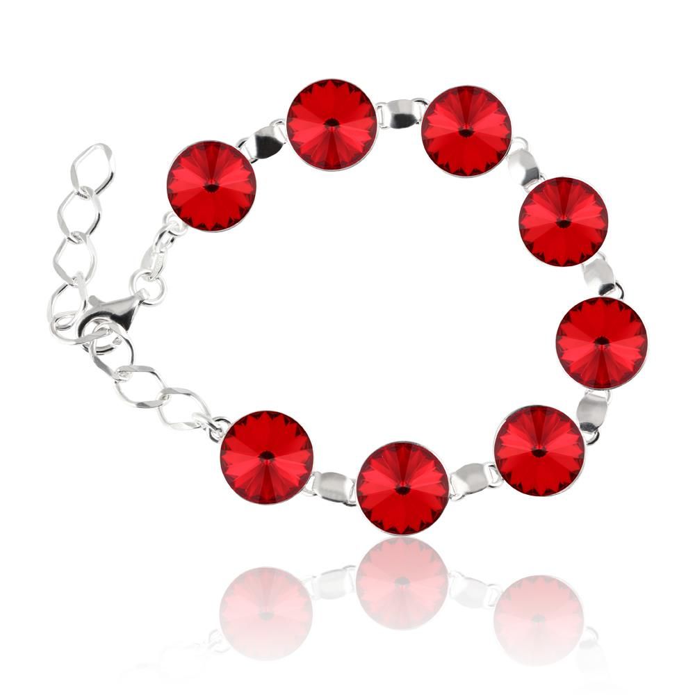 Crystal Light Siam Red Stone - Round Rivoli Crystal on Sterling Silver Bracelet