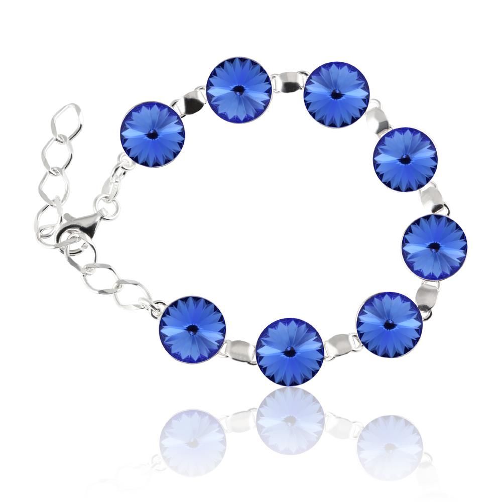 Sapphire Blue Crystal Link Bracelet, Shop in Ireland, Gift Boxed Close-up of Sapphire Stone - Round Rivoli Crystal on Sterling Silver Bracelet