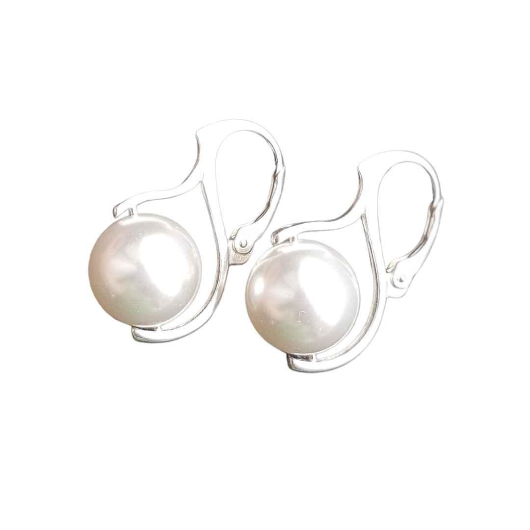 Crystal Pearl Luster Earrings in sterling silver