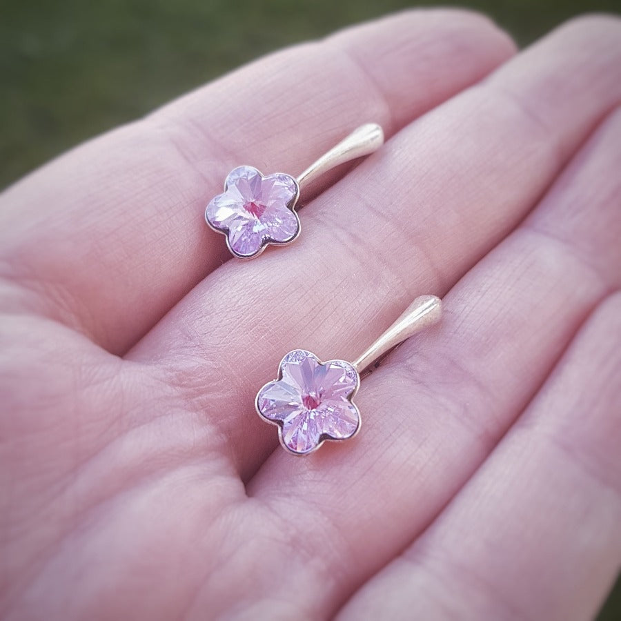 Purple flower silver leverback earrings Ireland 4744 Austrian crystals