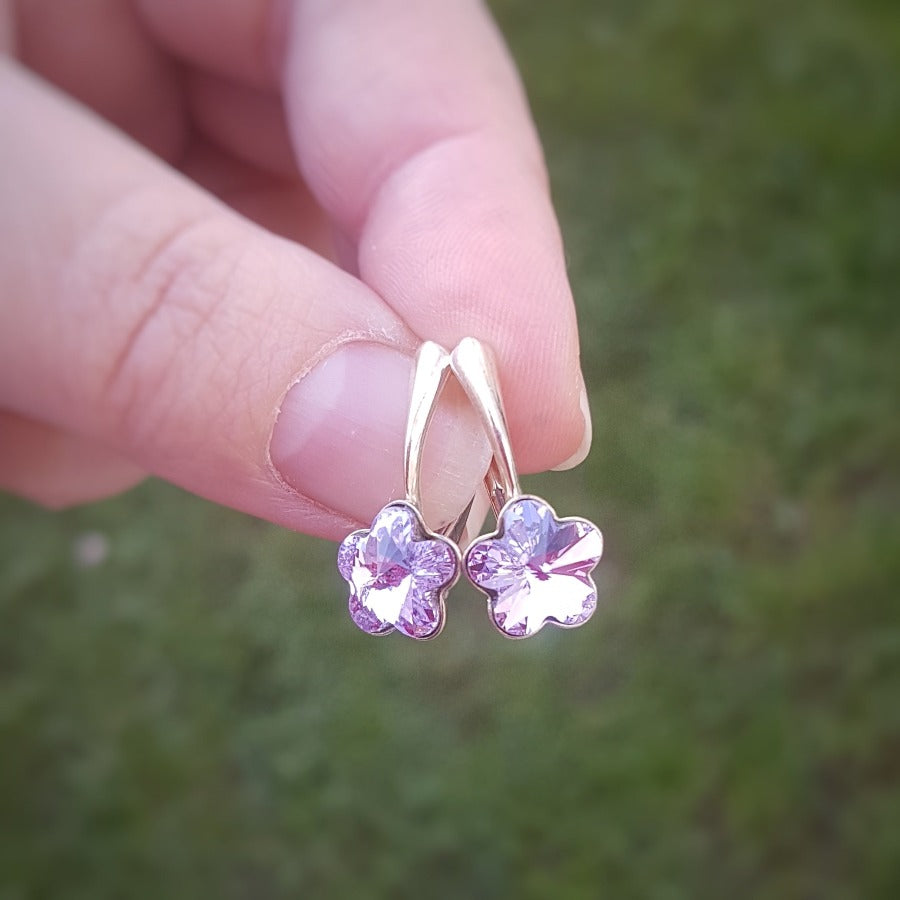 Purple flower silver leverback earrings Ireland