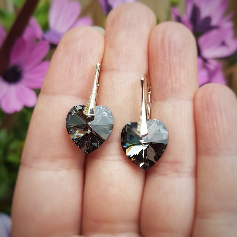 Silver Heart Earrings with Crystals Magpie Gems Ireland