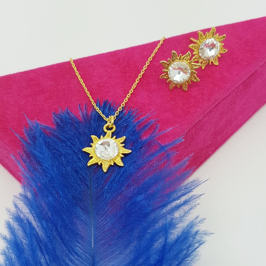 Sunflower Gold Silver Women Jewellery set, stud earrings Pendant necklace, Shop in Cork Ireland, Gift boxed