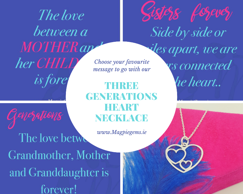 Three GENERATIONS Grandmother Mother and Child 3 Heart Necklace, [product type], - Personalised Silver Jewellery Ireland by Magpie Gems