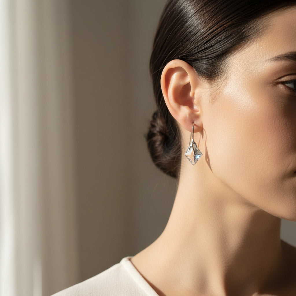Delicate Rhombus Crystal Earrings for sensitive ears, [product type], - Personalised Silver Jewellery Ireland by Magpie Gems
