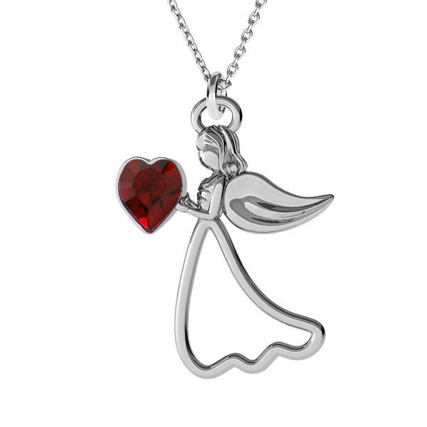 Protect my heart - Personalized Angel Silver Necklace with Crystal Birthstone