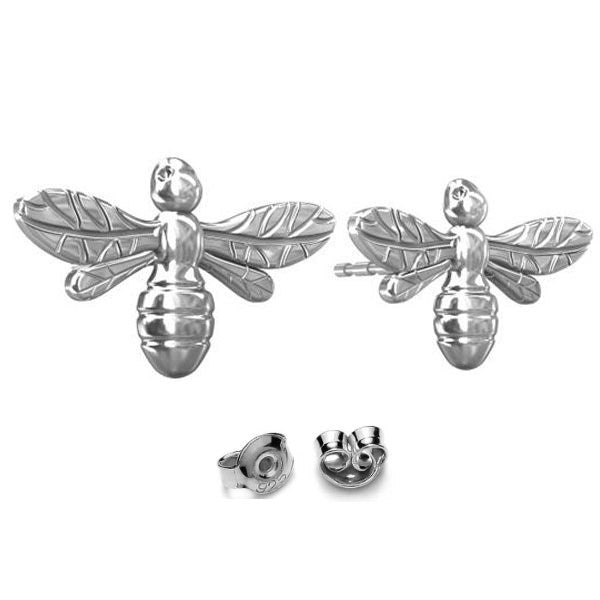Close-up of Dainty Bee Design Sterling Silver 925 Stud Earrings from Ireland