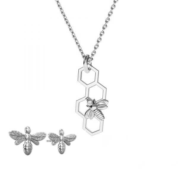 Bee and Honeycomb Silver Jewellery Set