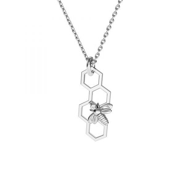 Bee Honeycomb Silver Necklace - Personalised Sterling Silver Jewellery Ireland. Birthstone necklace. Shop Local Ireland - Ireland