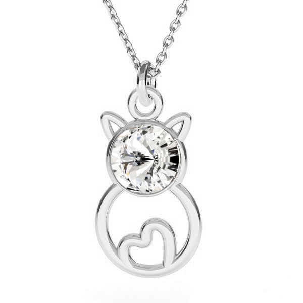 "Feline Elegance" Sterling Silver Cat Silhouette Pendant in  Crystal Clear