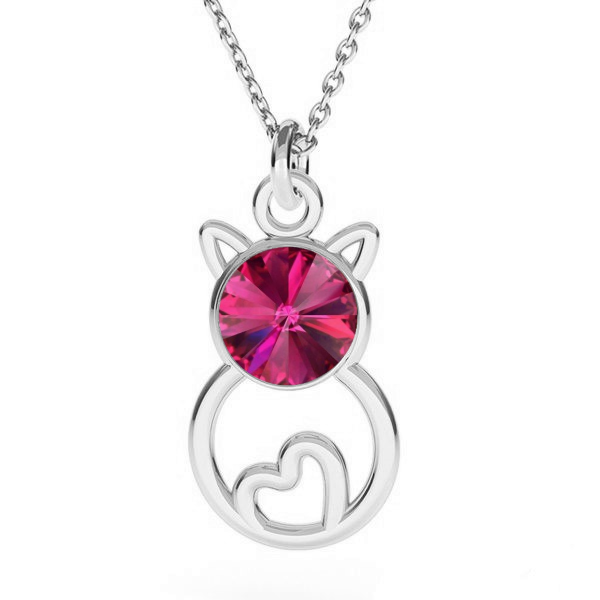 "Feline Elegance" Sterling Silver Cat Silhouette Pendant in  Fuchsia Pink