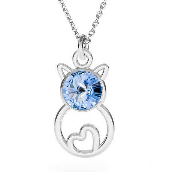 "Feline Elegance" Sterling Silver Cat Silhouette Pendant in Light Sapphire Blue