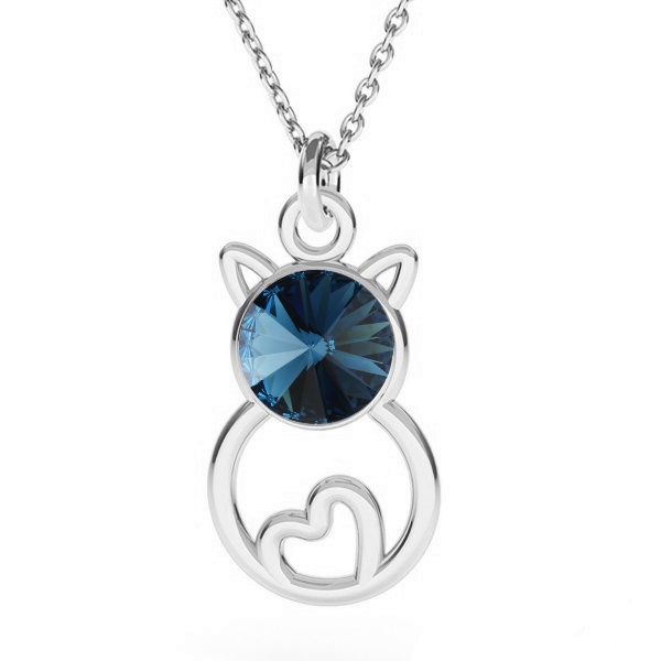"Feline Elegance" Sterling Silver Cat Silhouette Pendant in  Montana Blue