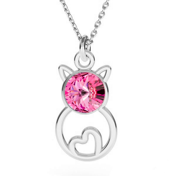 "Feline Elegance" Sterling Silver Cat Silhouette Pendant in  Rose Pink