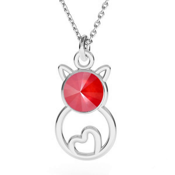 "Feline Elegance" Sterling Silver Cat Silhouette Pendant in  Royal Red