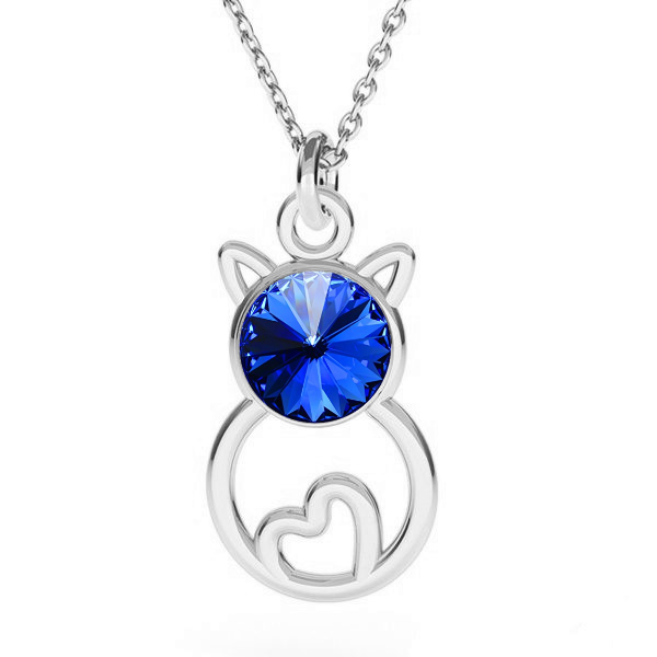 "Feline Elegance" Sterling Silver Cat Silhouette Pendant in Sapphire Blue
