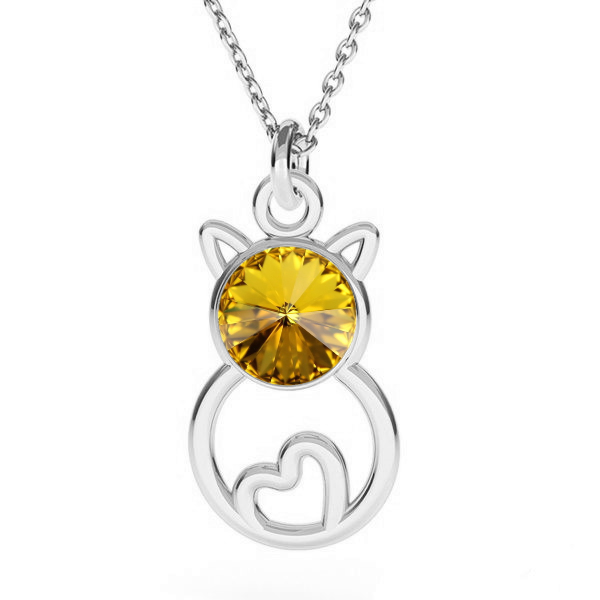 "Feline Elegance" Sterling Silver Cat Silhouette Pendant in  Sunflower Yellow