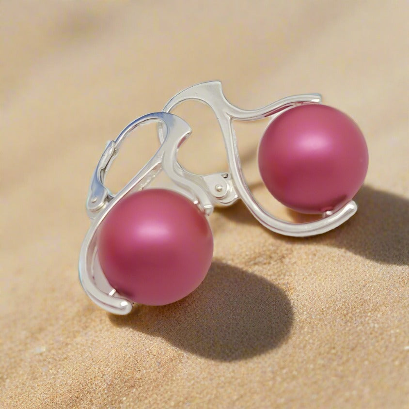 Classic Pearl Drop Earrings in Sterling Silver with Mulberry Pink Pearl