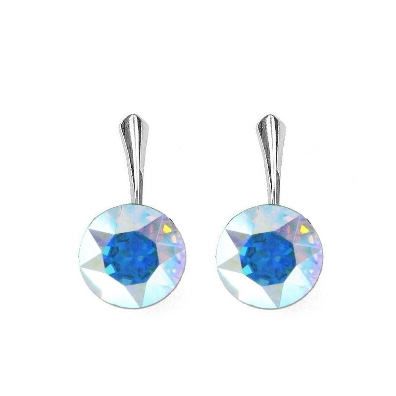 Simulated Diamond Round Crystal Leverback Earrings in Silver